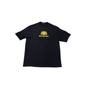 Balenciaga Mens‎ size S Oversized Black/Yellow BB Logo Designer Grungecore Tee